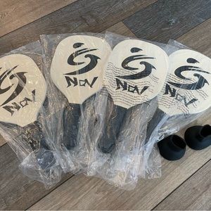 4 Wooden Pickleball Paddles, Brand New Never Used with Ball Holder/Pick Up